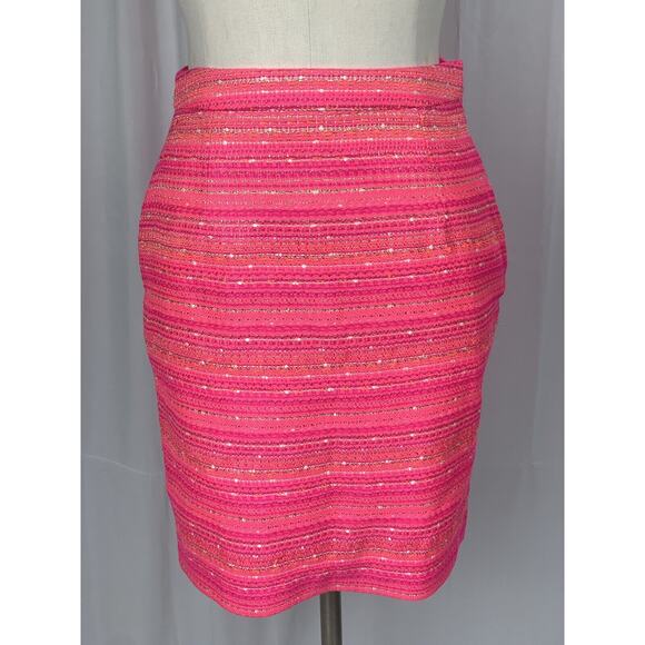 $148 Lilly Pulitzer Pink Metallic Tweed Boucle Barbie Core Pencil Skirt Sz 0 - Picture 1 of 14